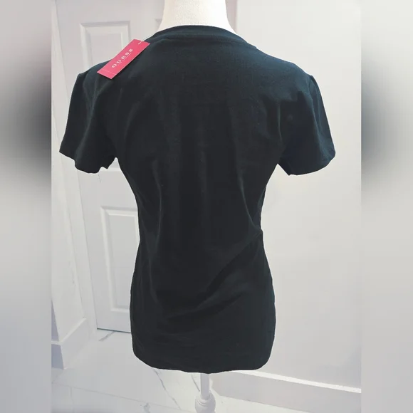 GUESS T-Shirt Women's Black Rhinestone Bling Triangle Logo Large NEW - Picture 3 of 13